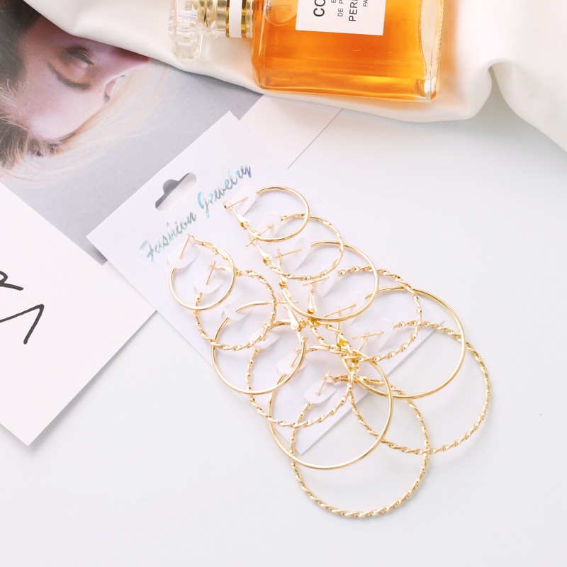 12-piece Earrings Set of Exaggerated Geometric Big Circle Earrings for Women Hollow Round Gold Silver Colour Small Ears Ring