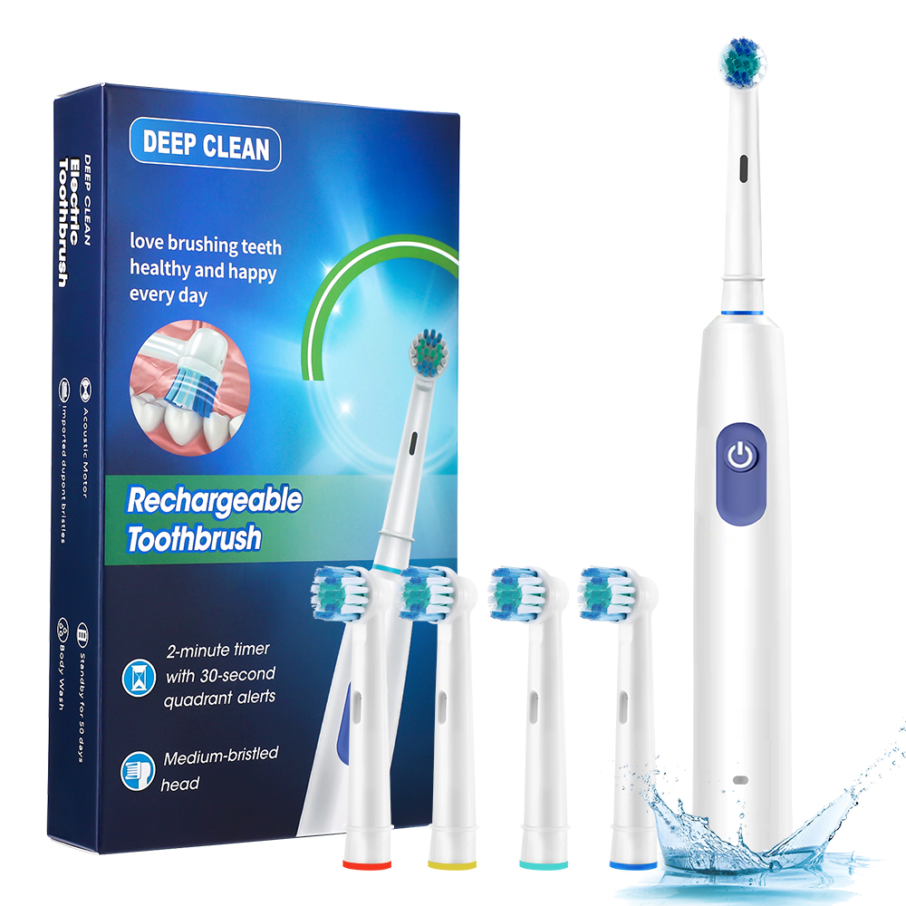 Electric Toothbrush Rotation Clean Teeth Adult 5 Modes Teeth Brush Sonic Electric Tooth Brush With 4 Extra Replacement Heads: MULTI