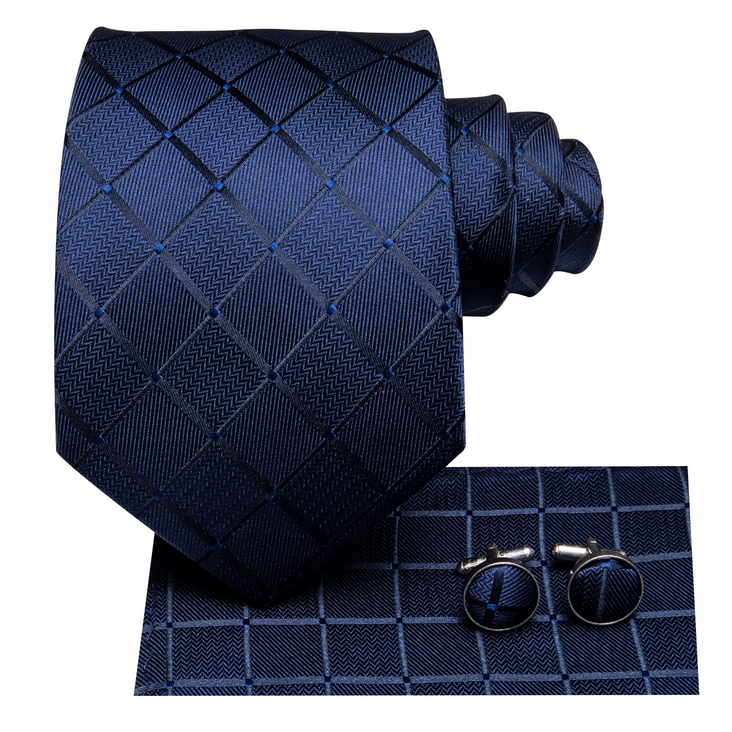 Hi-tie laivastonsininen ruudullinen miesten silkki kudotut siteet kiinteä kravatti kravatti setti kalvosinnapit solmio klipsi miehelle mies hb -1656