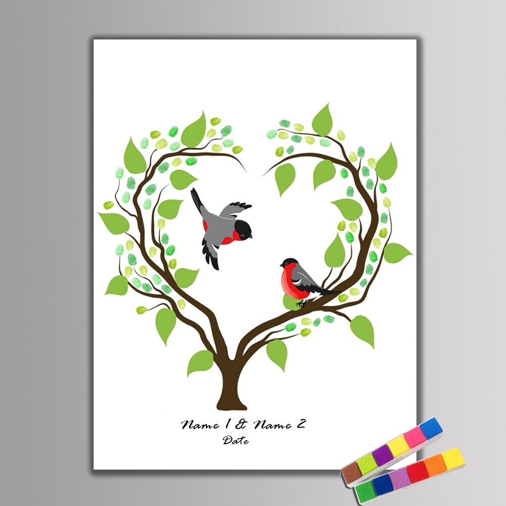 ! Canvas Vingerafdruk Handtekening Bruiloft Gastenboek Liefde Boom Liefde Vogels Huwelijkscadeau Decoratie Huwelijk Party Supply
