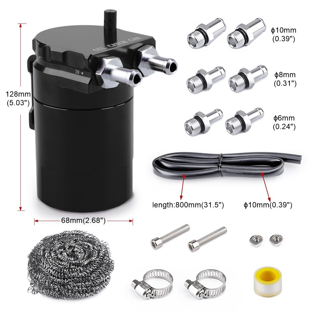 300ml Aluminum Oil Catch Can Kit Reservoir Fuel Tank Engine Polish Baffled Car Universal Oil Catch Can Kit With adapter Black