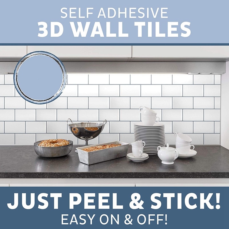 Peel and Stick Backsplash 10X10 Inch Removable 3D Subway Wall Tiles (Pack of 4),for Kitchen or Bathroom