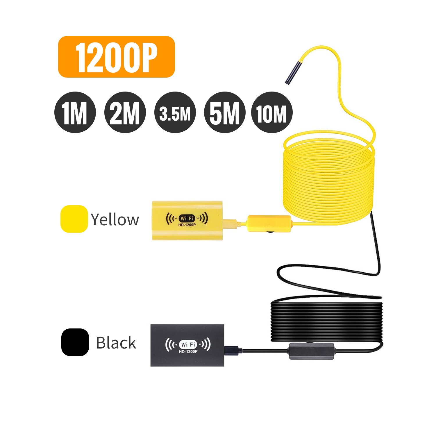 Caméra d'endoscope sans fil 8mm IP68 étanche noir/jaune WiFi Inspection 2.0MP HD 8 LED câble Endoscope Endoscope caméra