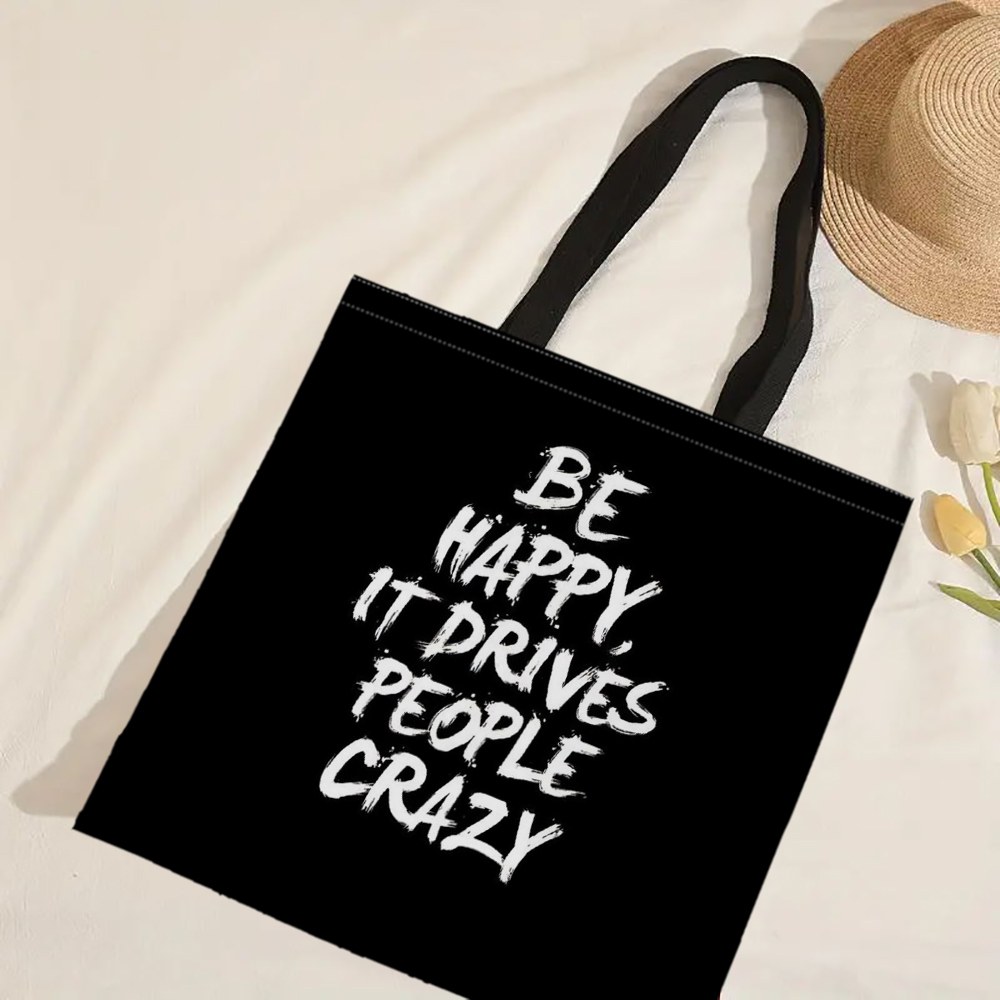 Czarno-biała geometryczna torba z grubej bawełny Damskie torby lniane Ekologiczne torby na zakupy wielokrotnego użytku Podróżna plaża Przydatna torba na ramię: czarny