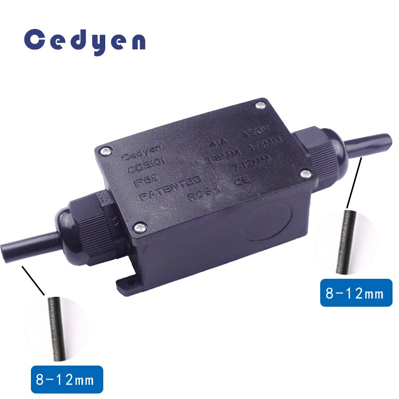 Outdoor Waterproof Junction Box Electrical Case Cable Wire Connector Two Ways IP68 Black Sealed Plastic Underwater with Terminal: 2P 8-12mm