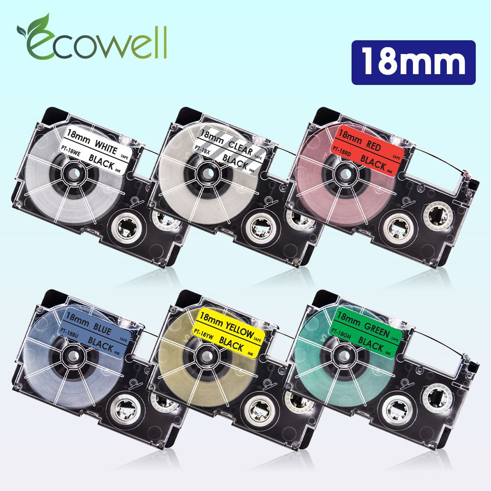Ecowell 18mm XR-18WE XR-18RD label For Casio XR-18X XR-18YW XR-18GN XR-18SR Label Cassette for Casio EZ Label Maker KL-120 750