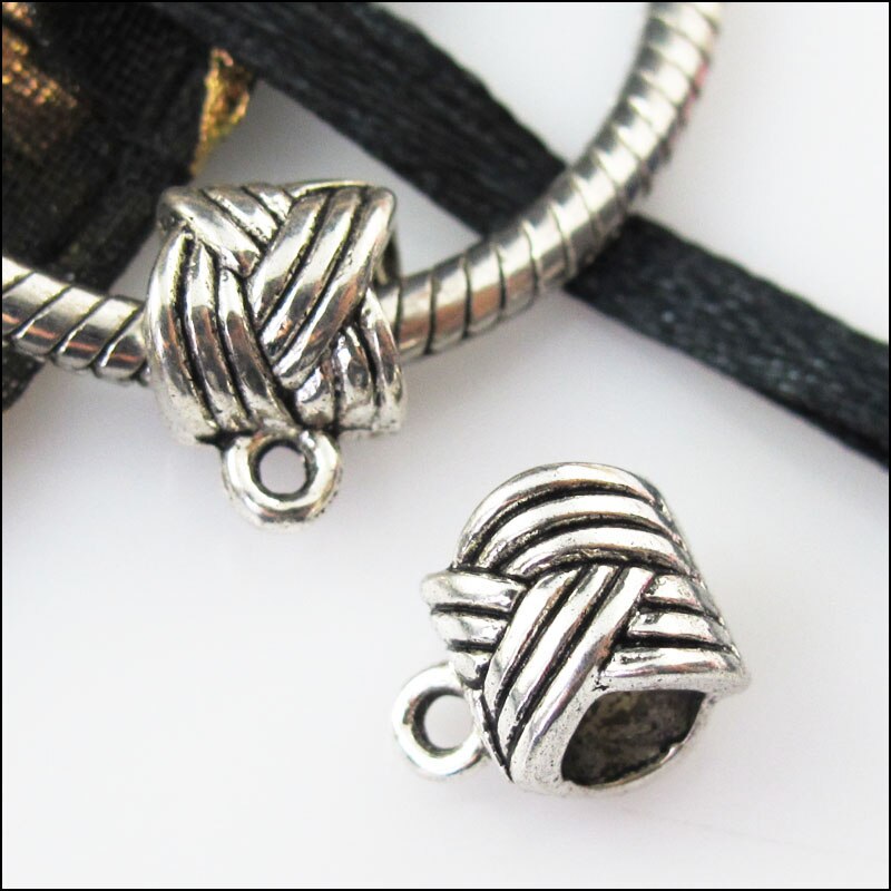 18Pcs Tibetan Silver Knot Bail Bead Fit Bracelet Charms Connectors 8x11.5mm
