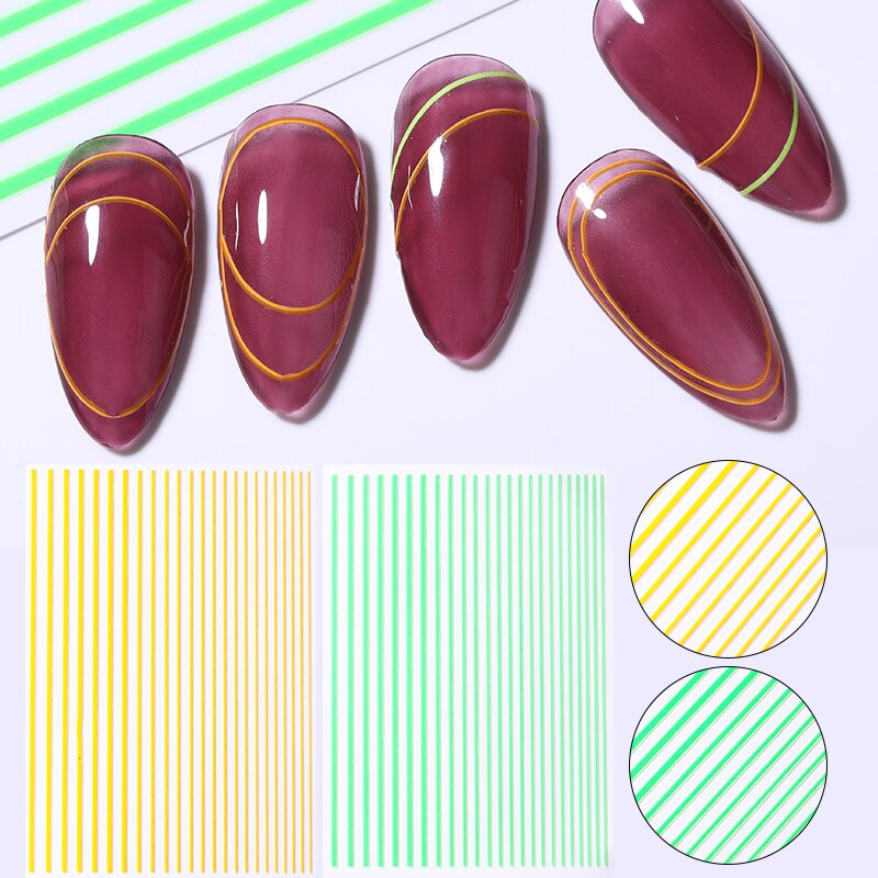 1 hoja pegatina de uñas líneas fluorescentes Color 3D cinta arte adhesivo para uña pegatinas DIY uñas