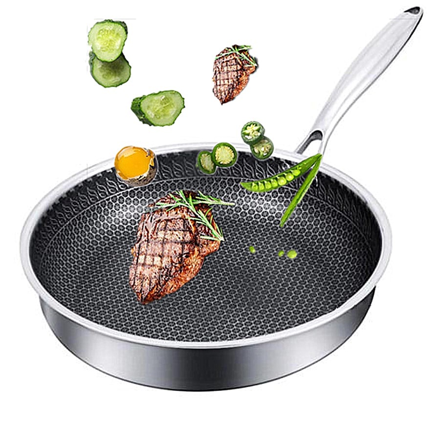 Frying pan,Coated 304 Stainless Steel wok pan Nonstick Fry Pan Steel handle Cooking pots,kitchen Cookware