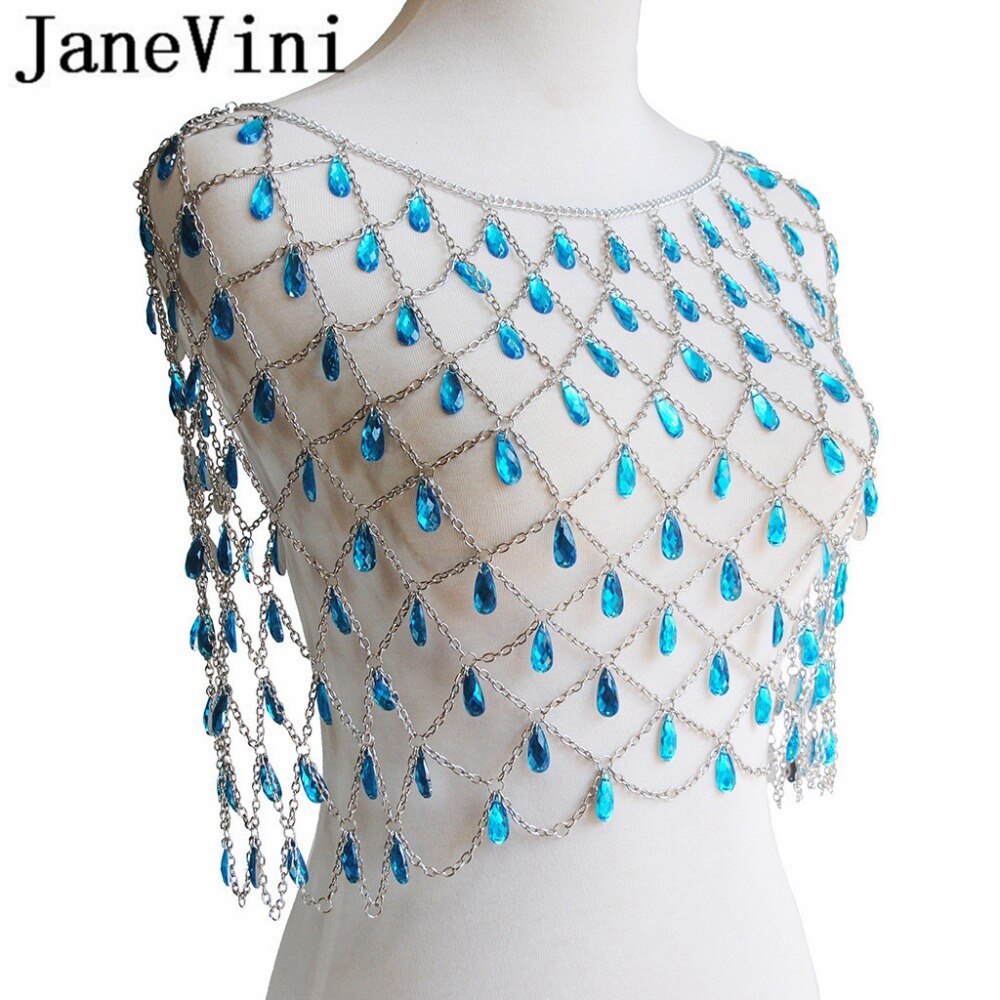 JaneVini 2019 Cristalli Colorati Collane di Perline Da Sposa Catena Della Spalla Da Sposa Avvolge Gocce Della Collana Dei Monili per Le Donne