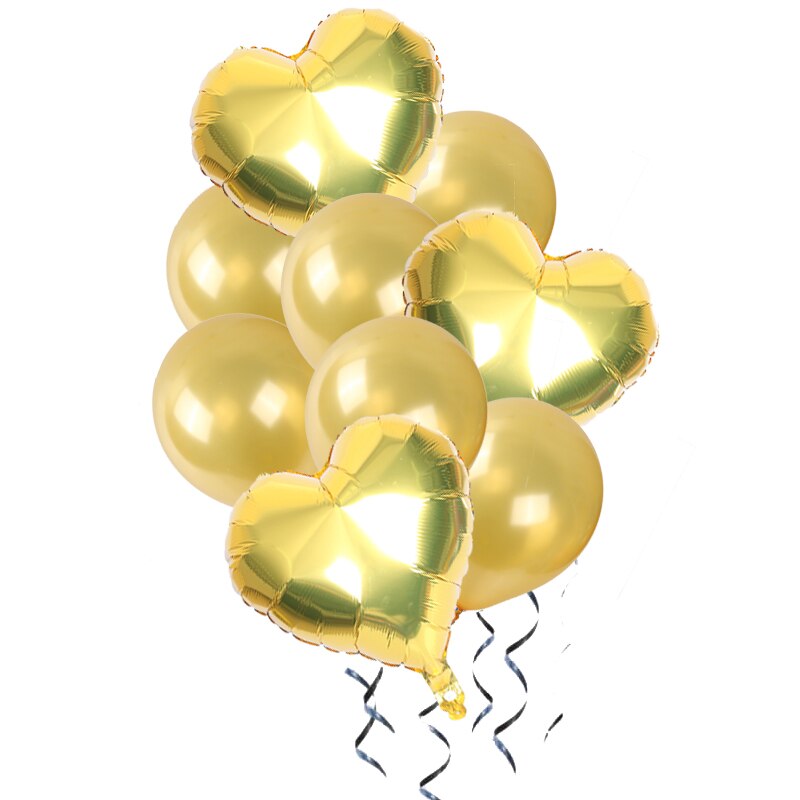 9pcs/lot Heart Aluminum foil balloon Confetti latex balloons For Kids birthday party wedding decoration balloons Baby Shower: gold 2