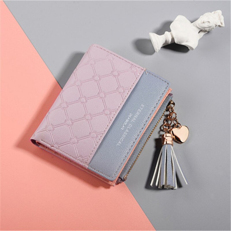 DEABOLAR Brand Sweet Women's Tassel Mini Zipper Wallet Pink Hasp Slim Card Holder Purse for Women: purple