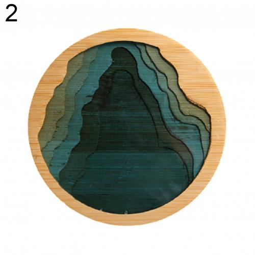 Round Cup Pad Epoxy Resin Transparent Bamboo Insulation Pad Landscape Pattern Coaster Tea Cup Holder Mat For Kitchen: 02