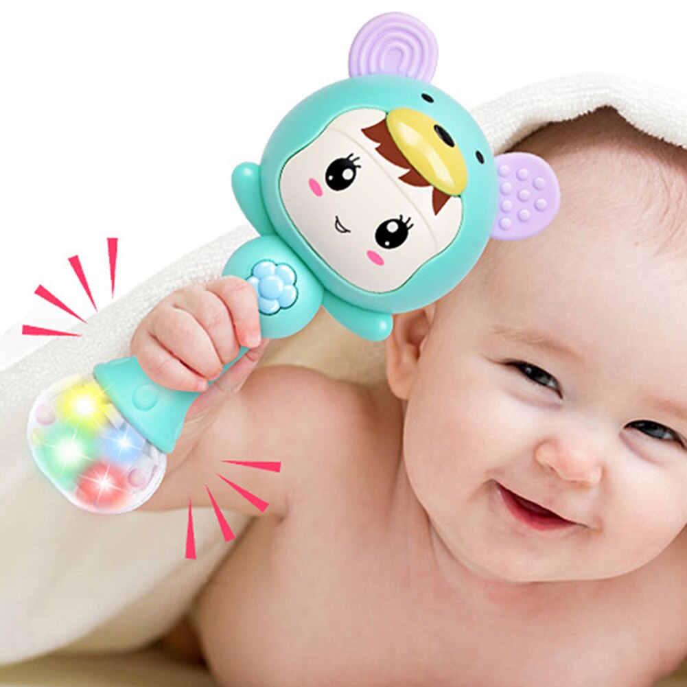 Led gloeiende hand rammelaar muziek zand hamer zachte bijtring ontwikkelingsspeelgoed baby intelligentie ontwikkelingsspeelgoed voor pasgeboren baby's