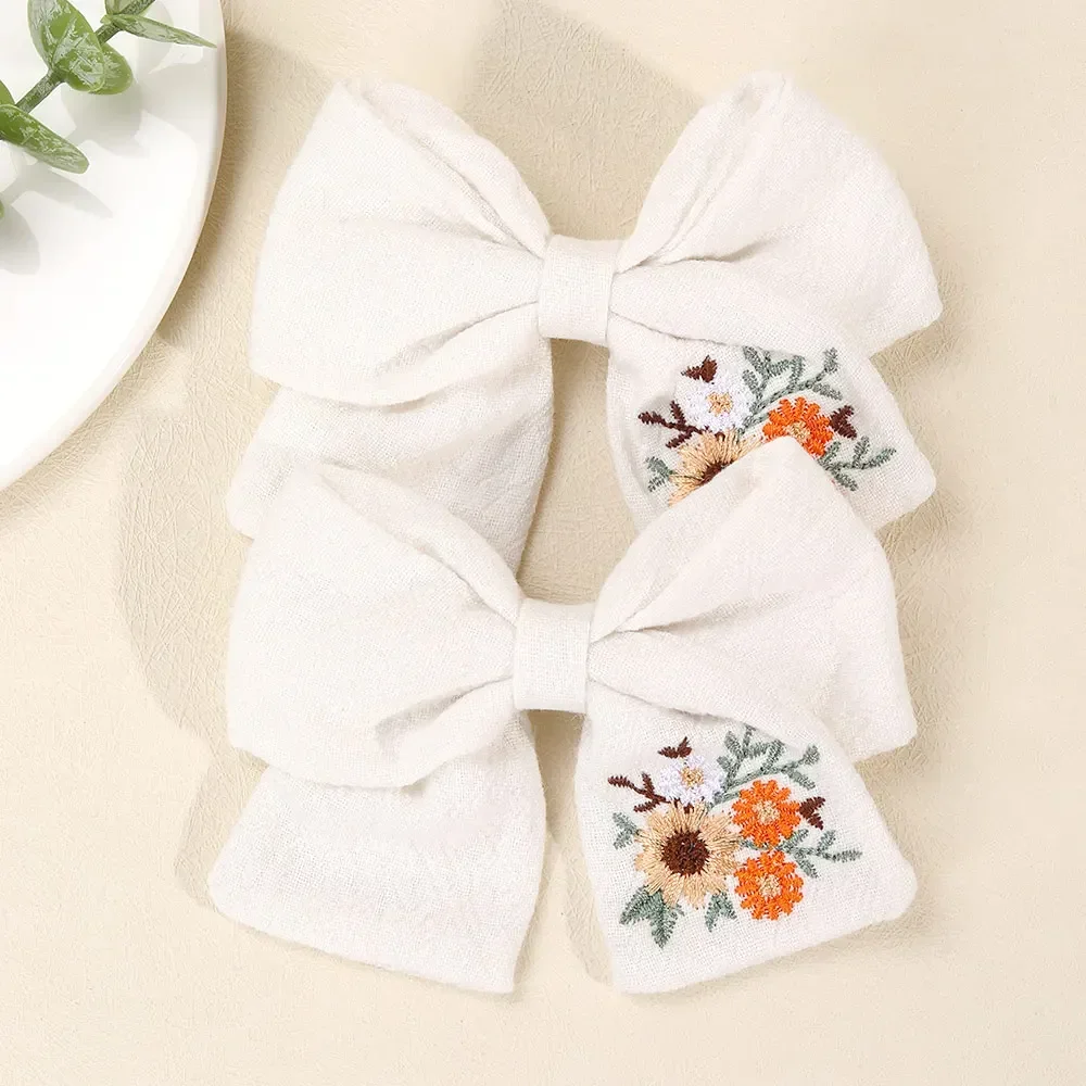 Oaoleer, 2 uds., pinzas para el cabello con lazos bordados para niñas, horquillas con lazo de alce y girasol, pasadores para niños, accesorios coreanos para el cabello: Lavanda