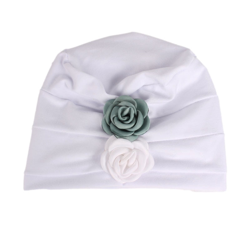 Blomma baby hattar barns bomull hatt flickor indien mössa baby mössa tillbehör: Vit