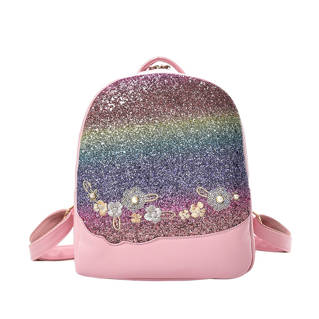 Damesrugzak meisjes bloemen pailletten tas schoudertas rugzak wilde studententas morrales para mujer  #t2g: Roze