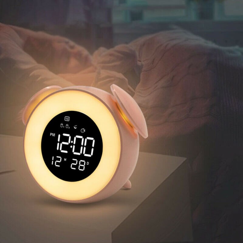 Kids Bedside LED Digital Snooze Alarm Clock Night Light USB Port Cute Cartoon Children Baby Room Led Christmas Decor