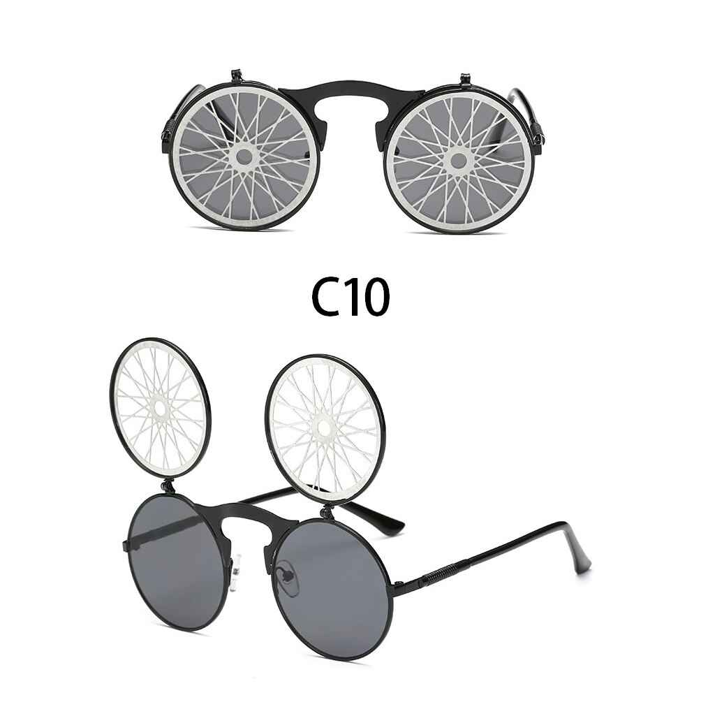 Steampunk Round Flip Up Sunglasses Unisex Retro 90s Rave Party Selfie Accessory 226-238: C10