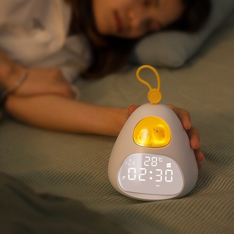 Cute Bird's Nest Time Alarm Clock Night Light Smart LED Wake-Up Light Bedroom Desktop Accompany Sleeping Nightlight