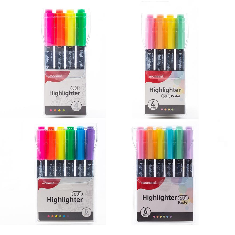 Juego de subrayadores de 4/6 colores, marcador brillante Pastel de 1-4mm, delineador de dibujo, suministros escolares y de oficina, F089, 601 Uds.