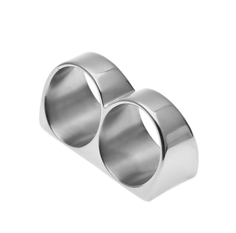 Permanent Color Protection Most Popular Steel Two Finger Rings Stainless Steel Men Punk Rings Man&amp;Women Party Cool Ring: Silver color