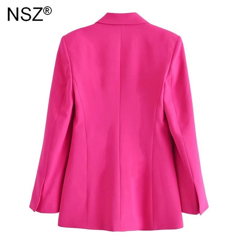 NSZ-Blazer rosa para mujer, Chaqueta de traje con un solo botón a la , abrigo de oficina para mujer, abrigo de negocios, color fucsia