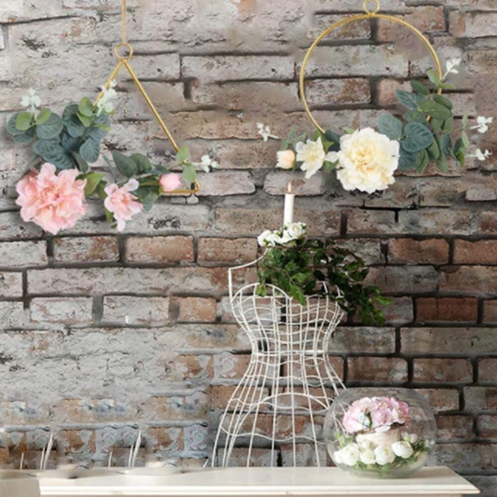 3PCS Cilected Flower Hanging Hoop Wreath Geometric Round Triangle Square Frame Artificial Flower For Wedding Backdrop Wall Decor