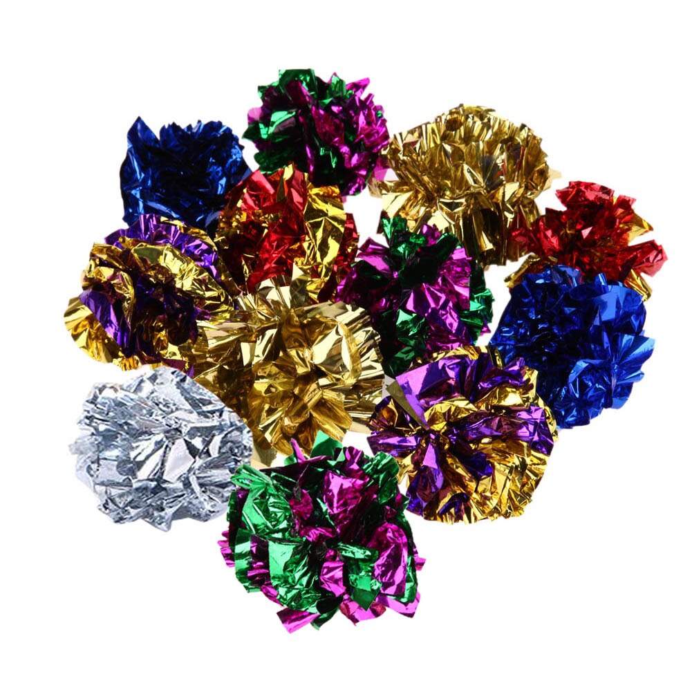 6/12/24Pcs Cat Toy Mylar Balls Colorful Ring Paper Shiny Crinkly Balls Sound Toys for Cat Kitten Interactive Ring Paper Ball