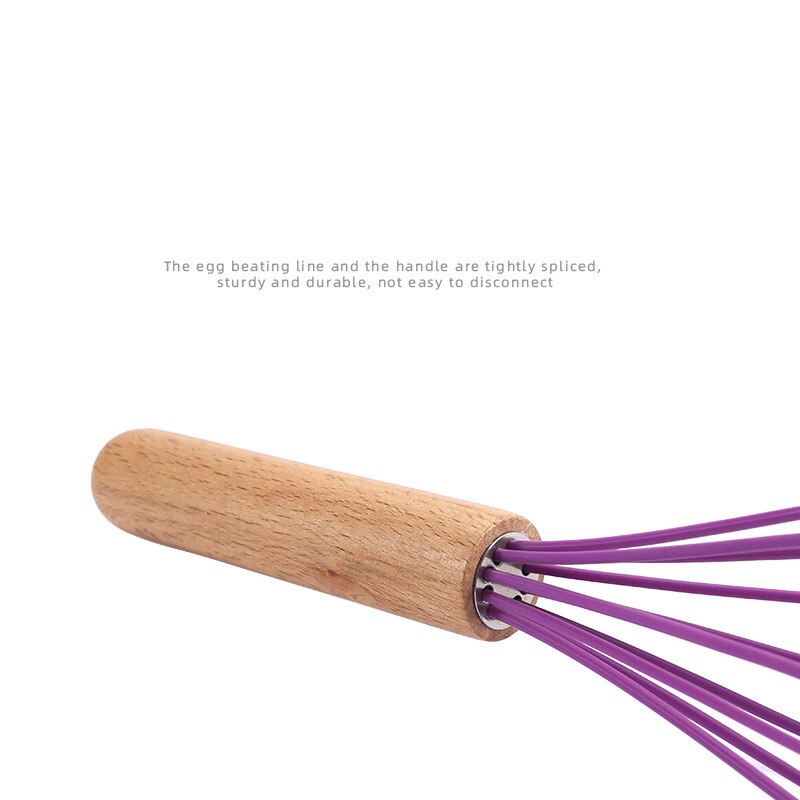 Silicone Wooden Handle Egg Beater 10 Inch Wooden Handle Manual Kitchen Mixer Household Baking Tools