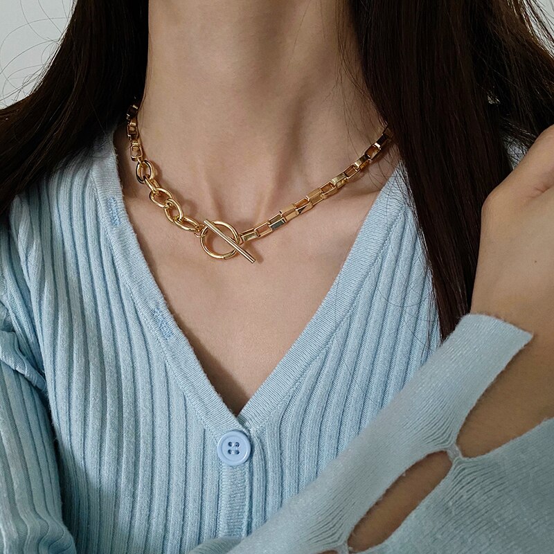 Gold Chain Necklace Chokers For Women Party Gold Color Geometric Pendant Necklaces Boho trend Statement Jewelry