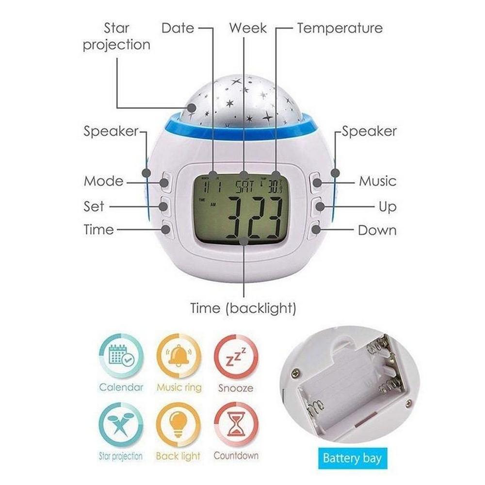Kerst Wekker Kleurrijke Projectie Star Sky Night Light Led Magic Digitale Projectie Starry Wekker Tijd Xmas