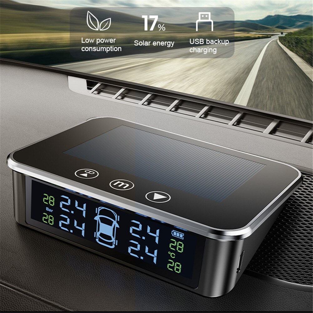 Temperature Warning Fuel Save With 4External Sensors Car Tyre Pressure Monitor Tire Pressure Monitoring System Solar TPMS