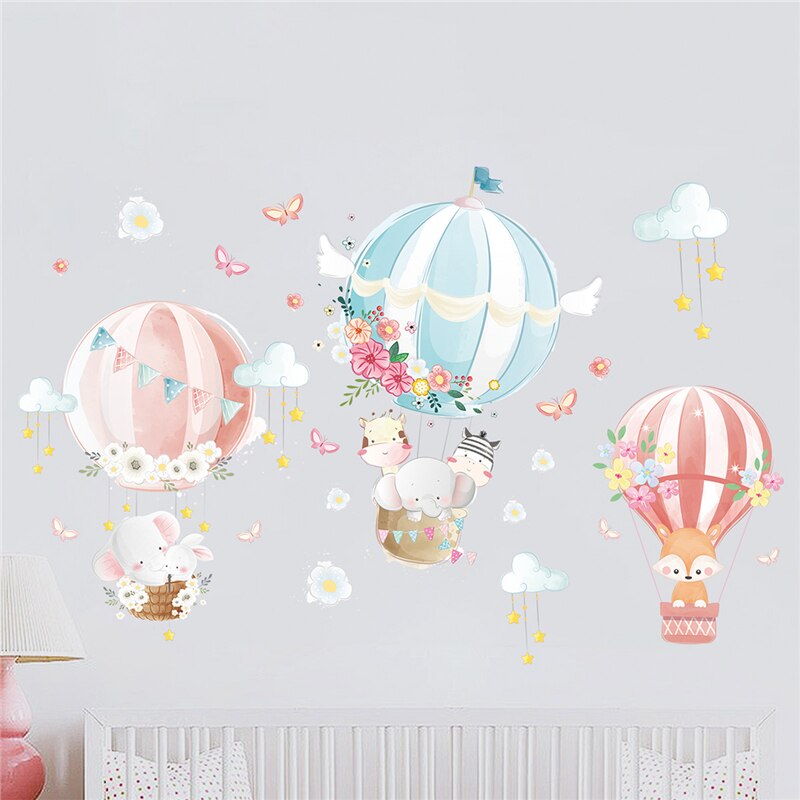 Air Ballon Cartoon Dieren Muurstickers Voor Kinderen Kinderkamer Decor Leuke Olifant Nursery Muurstickers Vinyl Muurstickers