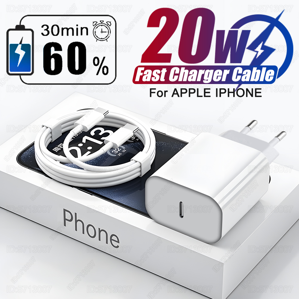 UU. Adaptador de LA UE 20W PD Cargador Rápido Para el iphone 13 12 11 14 15 16 Pro Max Plus USB C Tipo C Cargador de Carga Rápida Cable Accesorios