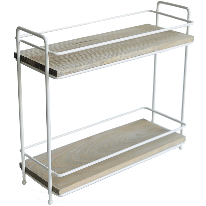 Modern Metal Wood Two Tiers Storage Rack Countertop Sundries Organizer Rack Kitchen Spice Rack Cosmetics Rack for Girl