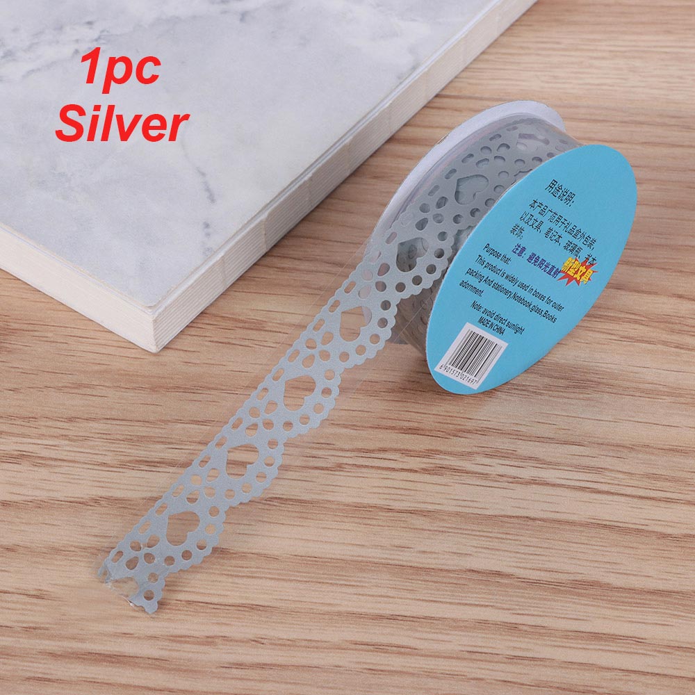 1Roll Bling PP Flower Masking Tape Sticky Paper Lace Ribbon Roll Self Adhesive Scrapbooking Sticker Album Decorative DIY Crafts: silver