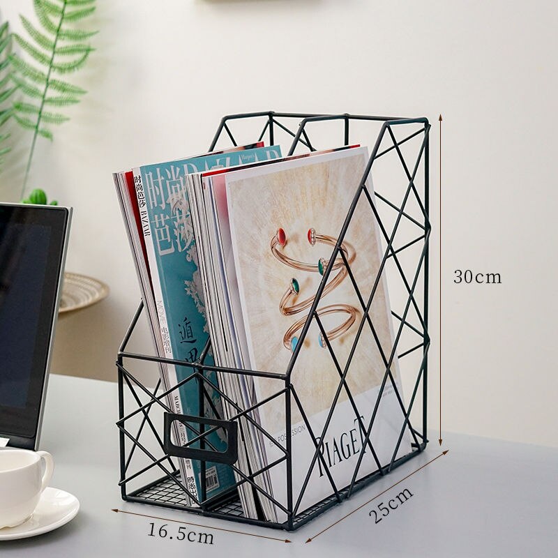 Wrought Iron Grid File Holder Simple Double Layer Desk Shelf Book Storage Office Student Supplies: Double black