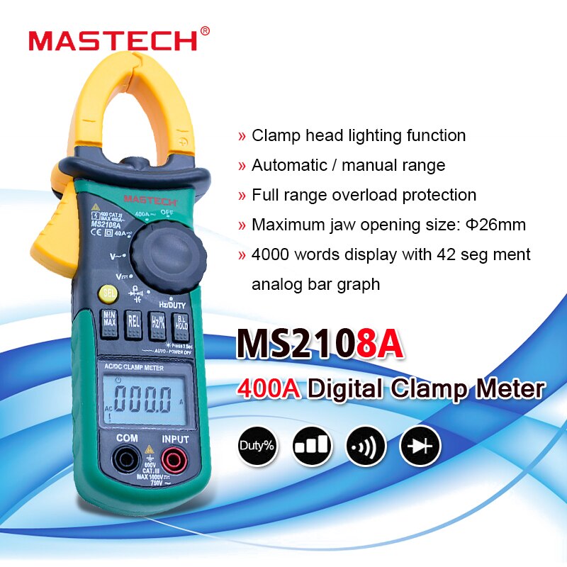 Mastech MS2108A Digitale Stroomtang Auto range Multimeter AC 400A Stroom Spanning Frequentie multimeter Tester Terug