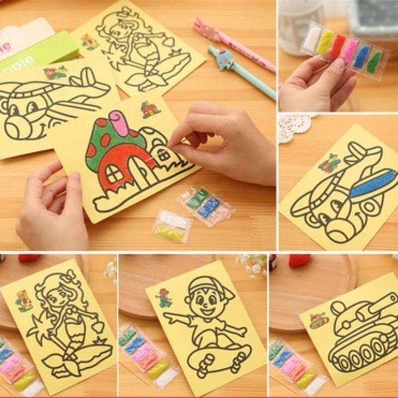 5 stks/partij 16cm Kids Diy Kleur Zand Schilderen Art Creatieve Tekening Speelgoed Zand Papier Leren Art Ambachten Onderwijs speelgoed Voor Kinderen