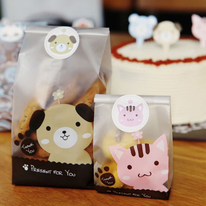 50 pièces/paquet mignon chien chat modèle Biscuit Cookie Sac cuisson Packs Sac Plastique emballage en Plastique pour biscuits Bolsas De Regalo