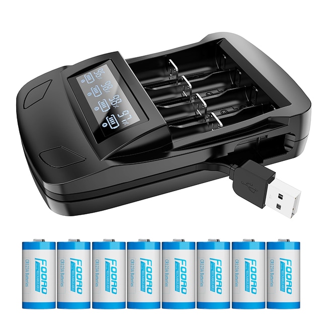 3.7v 800 mah  cr123a genopladelige batterier til arlo trådløst kamera og led digital 16340 aa aaa  cr17345 cr123a batterioplader: 8 batterier 1 oplader