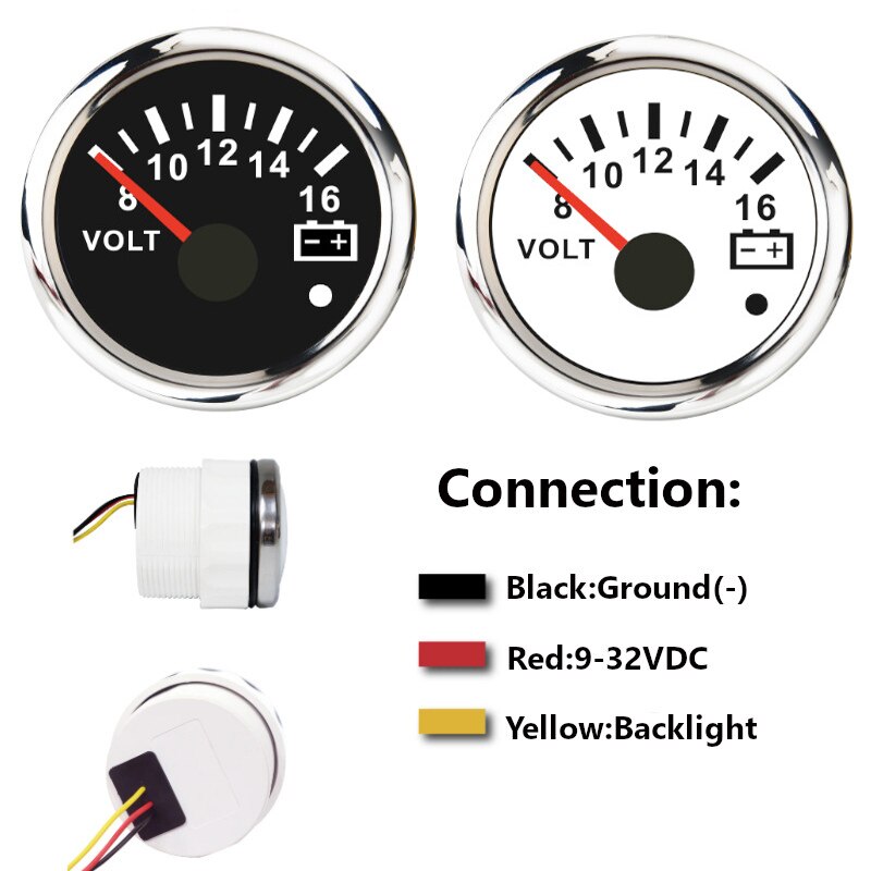 Waterdichte IP67 Auto Marine Voltmeter Volt Meter Gauge 16-32 Volt 8-16 Volt Auto Voltage Meters Met lage Voltage Waarschuwing Licht