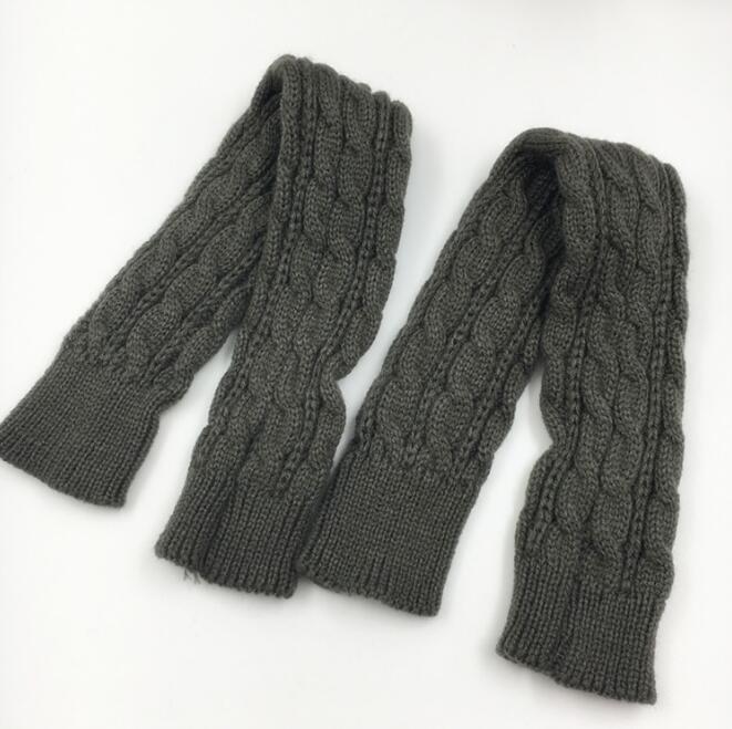 Hampa blommor fingerfria stickade långa handskar kvinnor kvinnliga varma vinter guantes mujer ull armvärmare: Mörkgrå