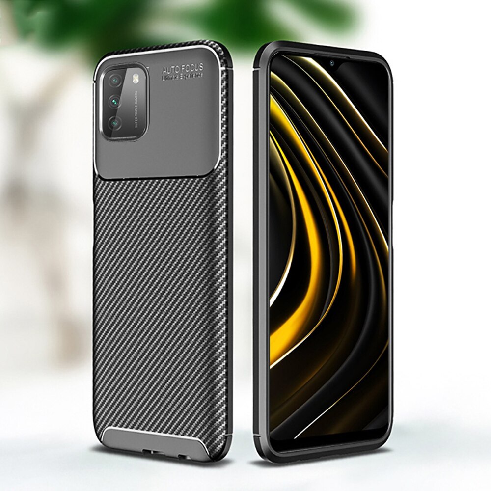 For Xiaomi Mi POCO M3 Case Ebaicase Original Carbon Fiber Soft TPU Shockproof Cover For Xiaomi Mi POCO X3 NFC Pocophone M3 Case: For POCO X3 NFC / Black