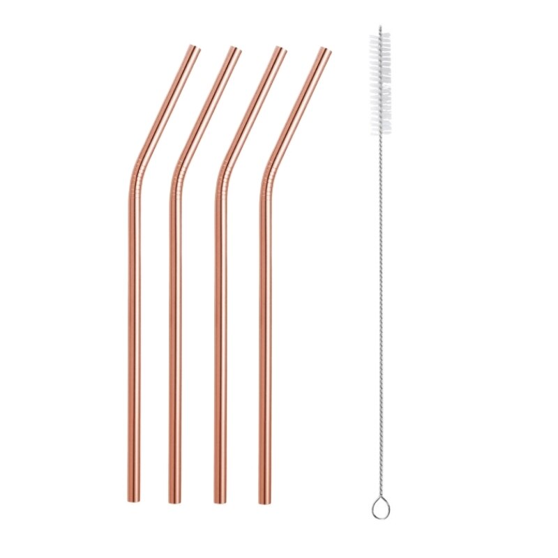 Acero inoxidable 304 pajilla de Metal pajilla reutilizable + 1 cepillo respetuoso del medio ambiente de paja recta curva cepillo de limpieza de la barra del Partido de accessories20Oz