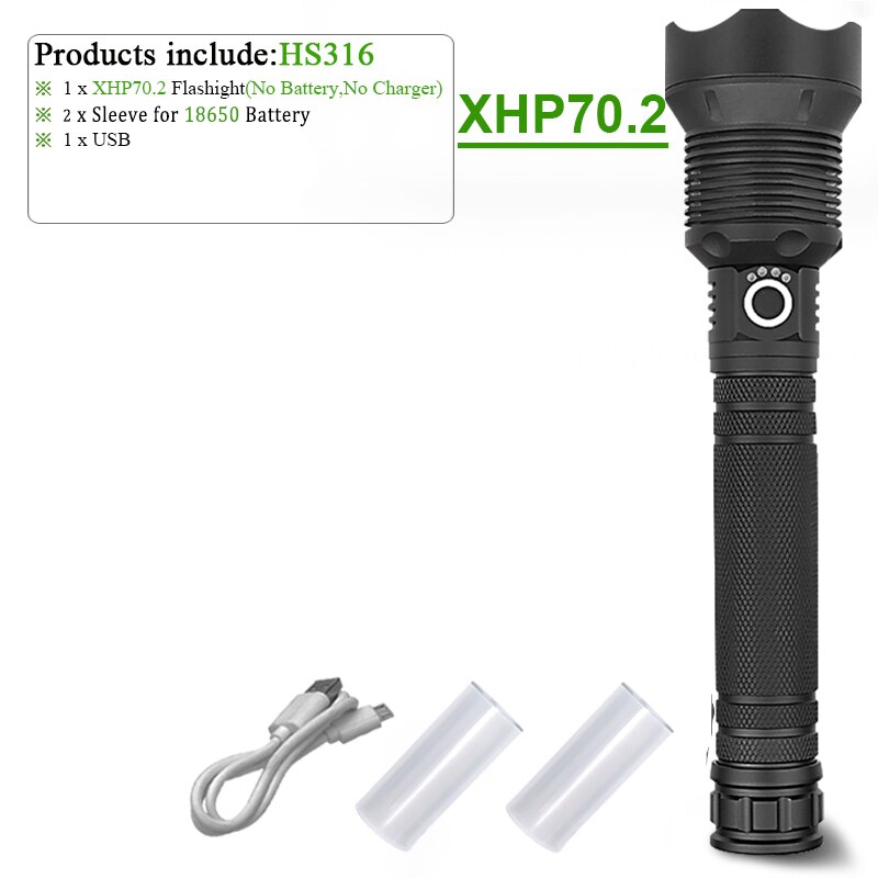 Linterna LED xlampara XHP70.2 XHP90 de gran potencia, linterna LED con USB XHP50, linterna táctica con Zoom, batería recargable de 18650 26650: XHP70-NOT Battery