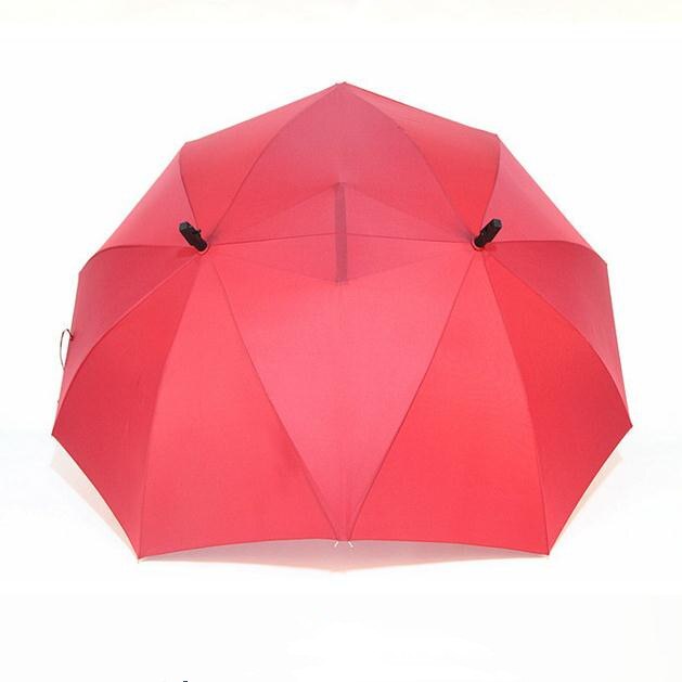 Lange Griff Winddicht Zwei Person Regenschirm Große Paare Regenschirm Zwei Kopf Doppel Größe Regen Schutz für Liebhaber: red