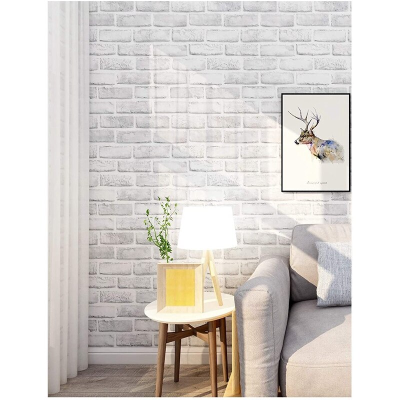 Papel tapiz de ladrillo blanco, papel pintado de ladrillo adhesivo 3D, papel tapiz de pared removible de ladrillo con textura de imitación
