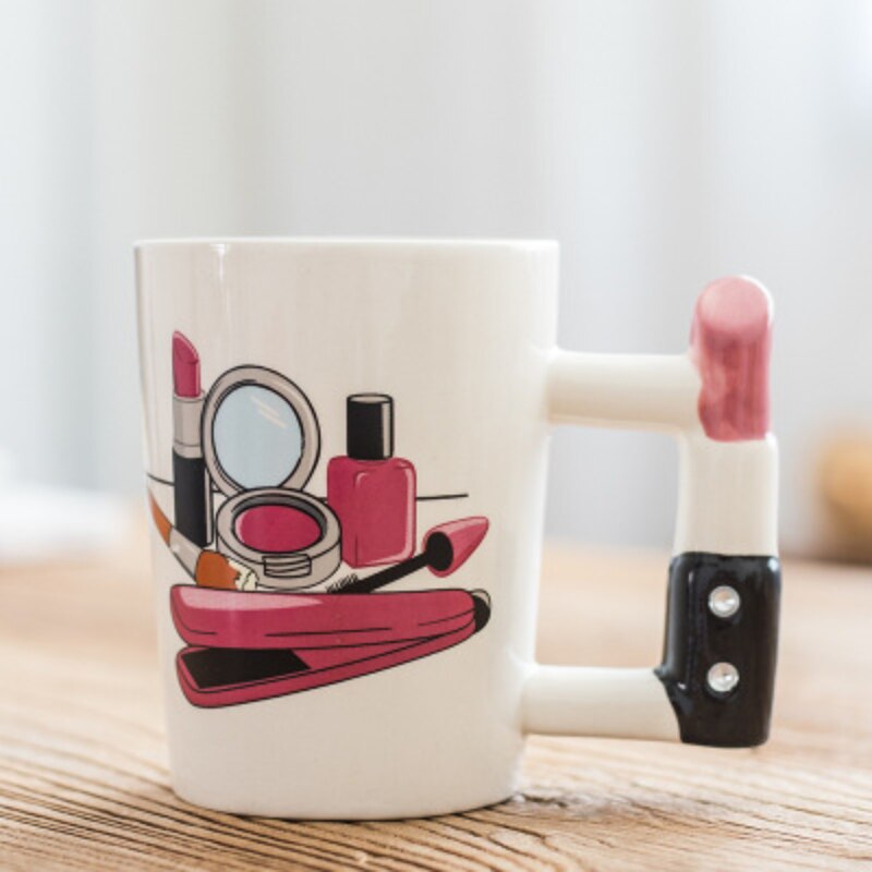 Couples Hand Painted Ceramic Mugs Girl Tools Beauty Kit Handle Tea Coffee Mug Hair Dryer Brush Handle Mug Tea Cup